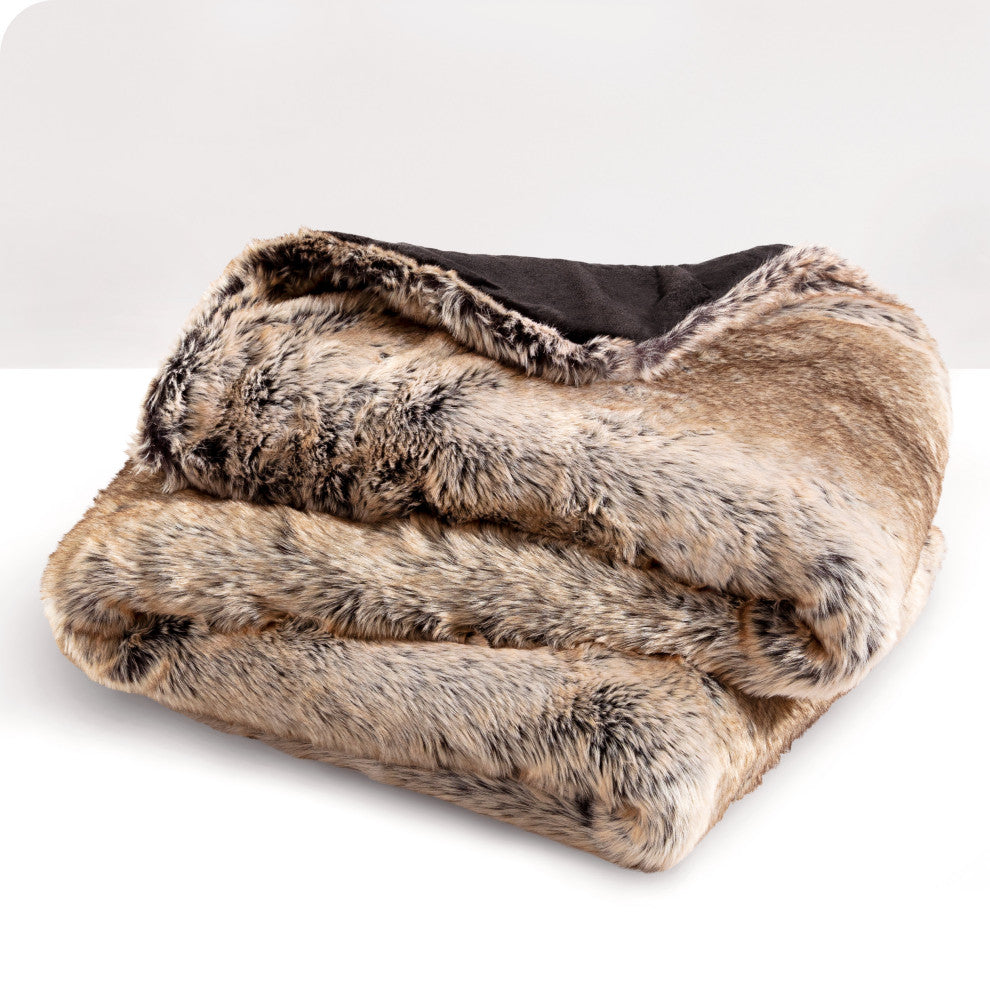 Faux Fur Blanket Ultra-Soft, Cozy, Variegated Chestnut, Oversized, 60"x80"