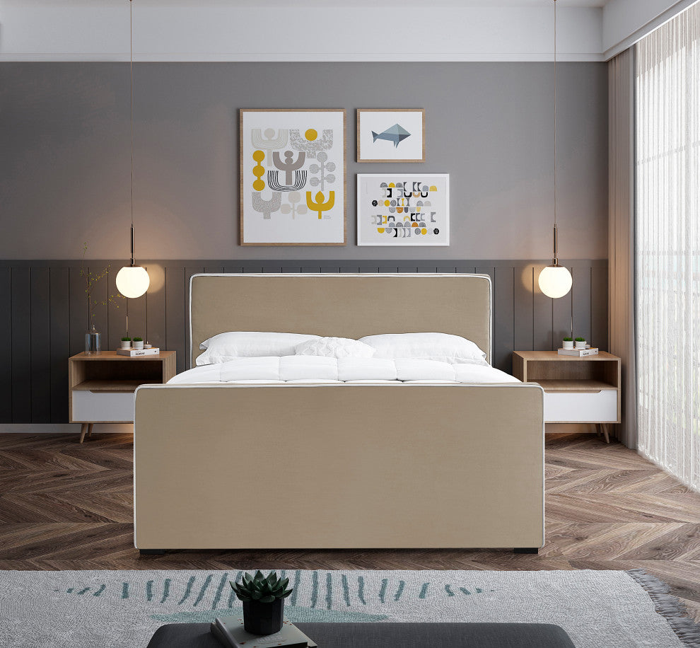 Dillard Velvet Upholstered Bed, Beige, King