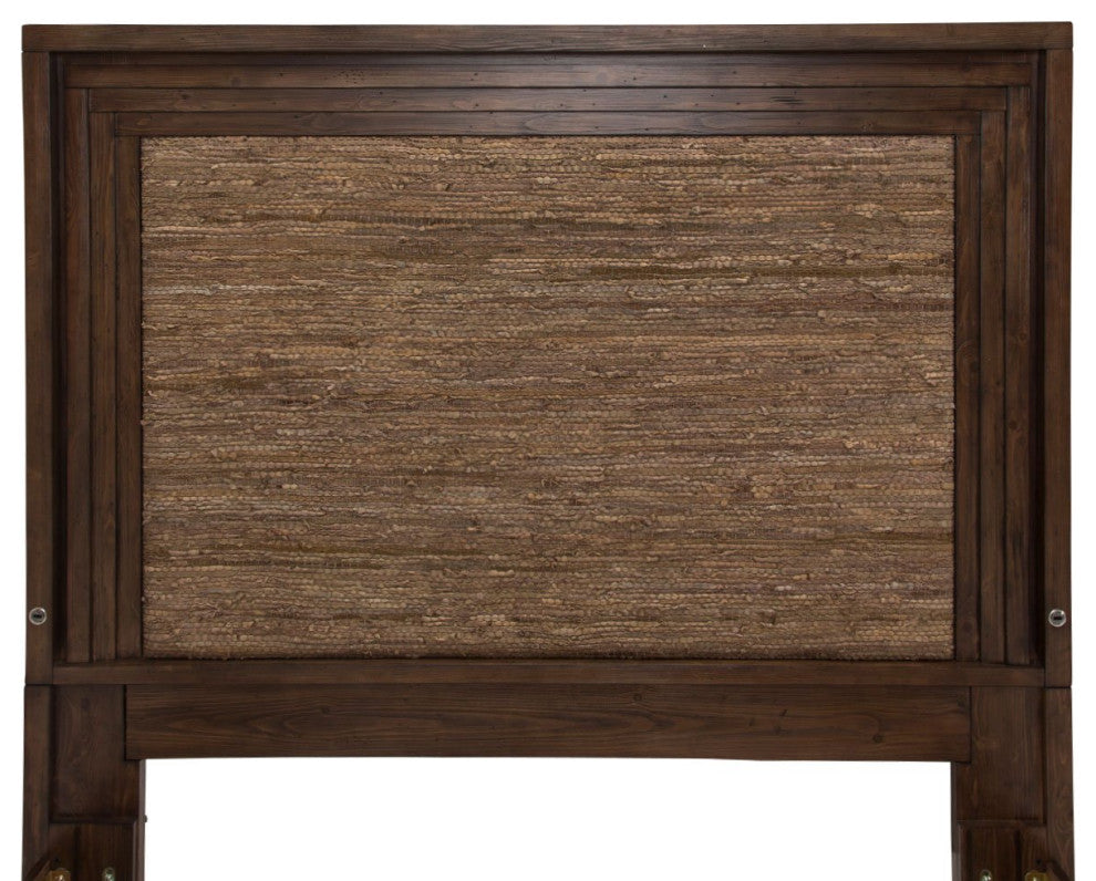 Aico Amini Carrollton Queen Panel Bed w Fabric Insert in Rustic Ranch