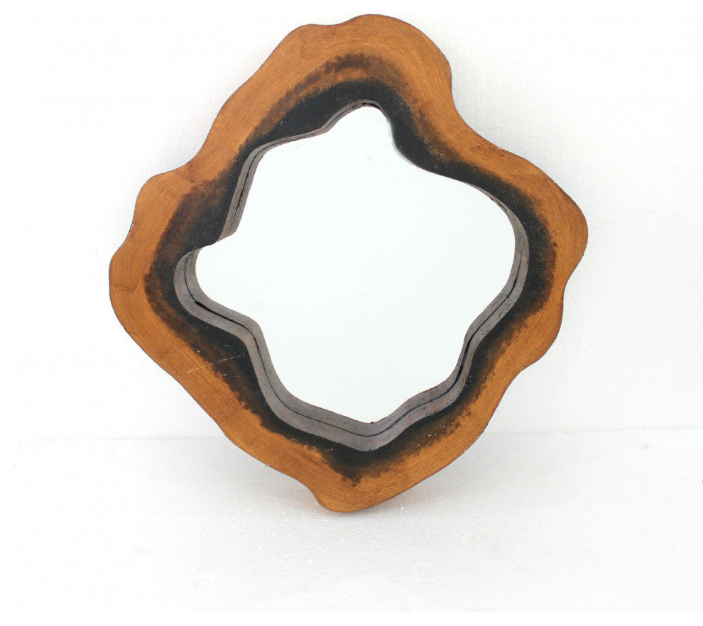 HomeRoots 26" x 27" x 3" Brown Coastal Grotto Like Wooden Frame Mirror