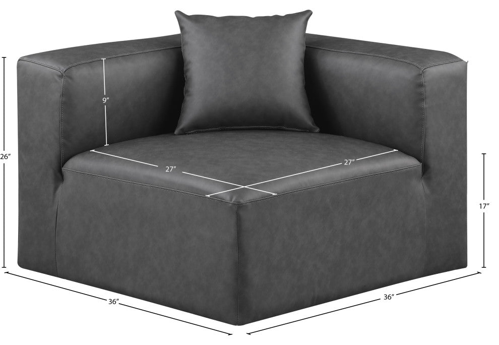 Cube Upholstered Modular Component, Grey, Vegan Leather, Corner Chair