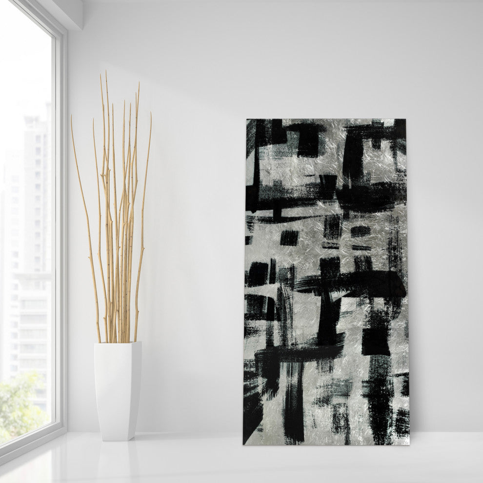 Jam Session Abstract Wall Art Reverse Printed Tempered Glass With Silver Leaf