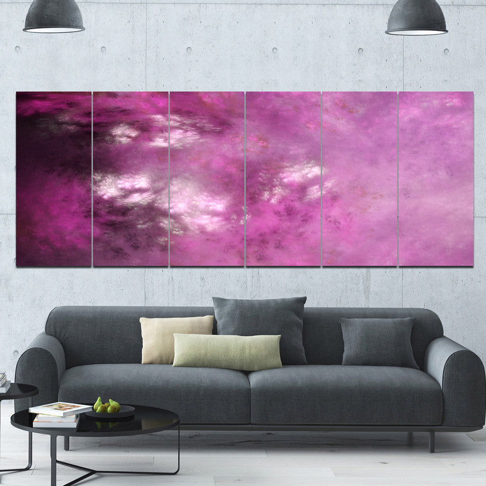 Blur Pink Sky with Stars, Abstract Canvas Art Print, 70"x28", 6 Panels