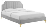 Sienna Performance Velvet Twin Platform Bed, Light Gray