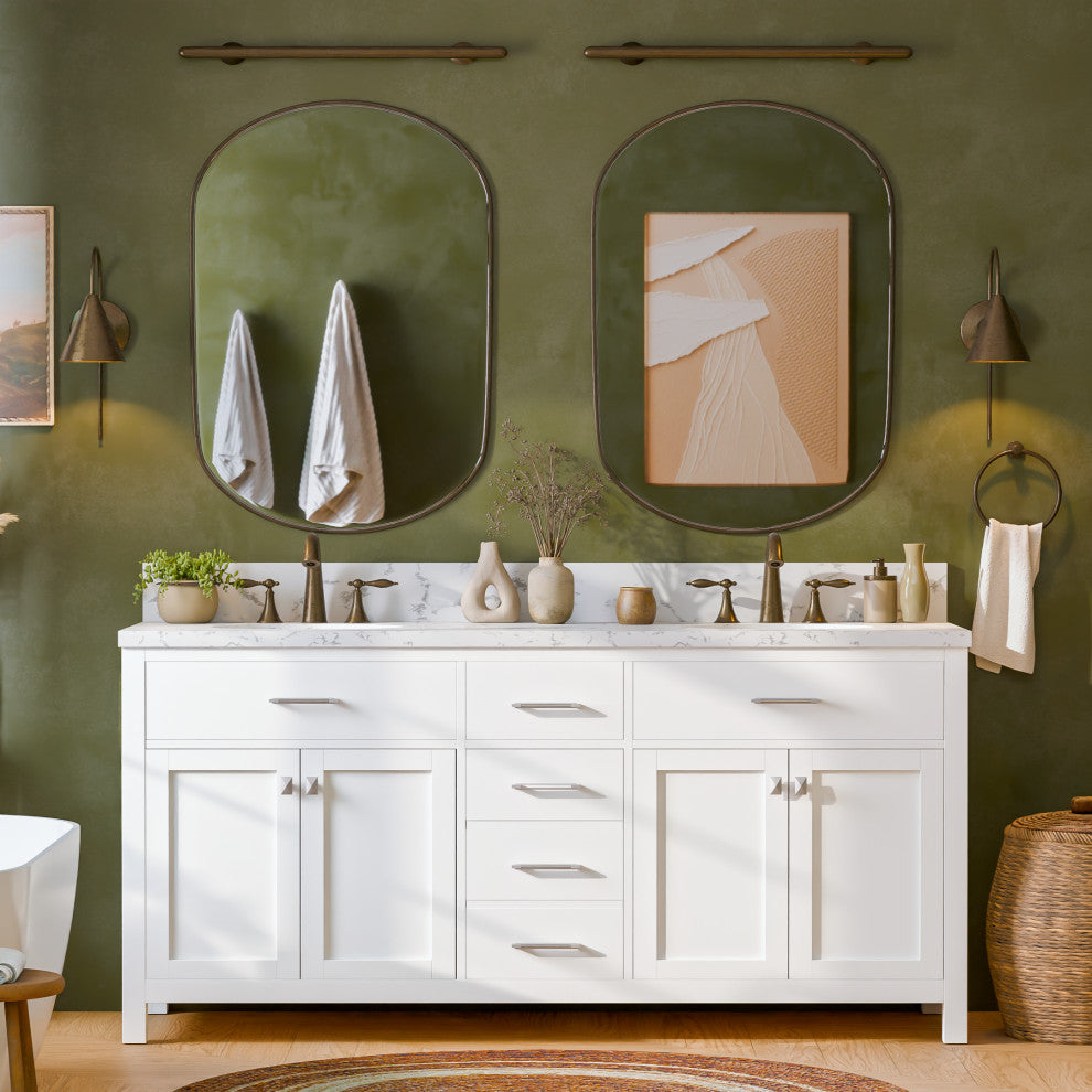 Caroline 72" Double Bath Vanity With Cultured Marble Quartz Top, White