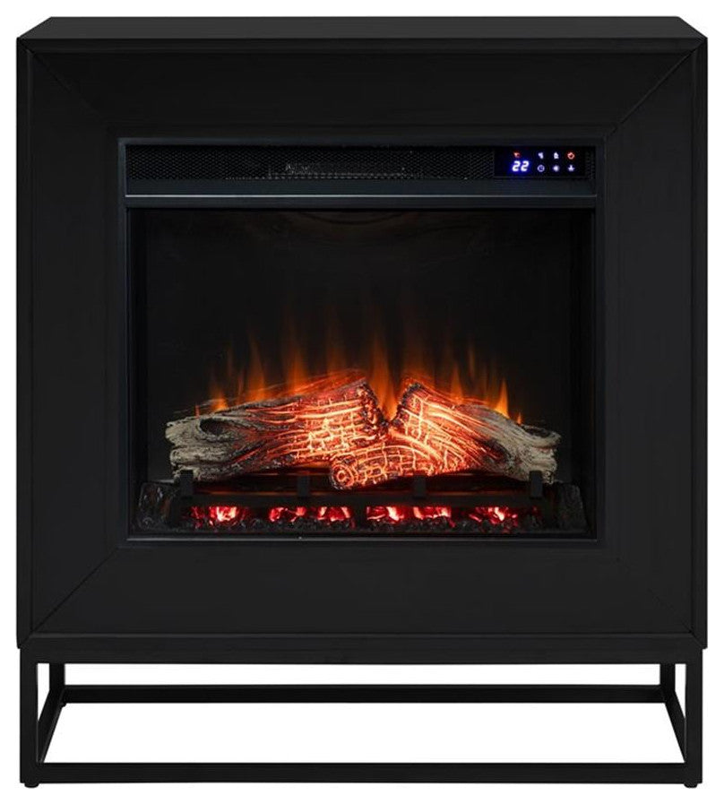Bowery Hill Contemporary Metal Electric Fireplace in Black Finish