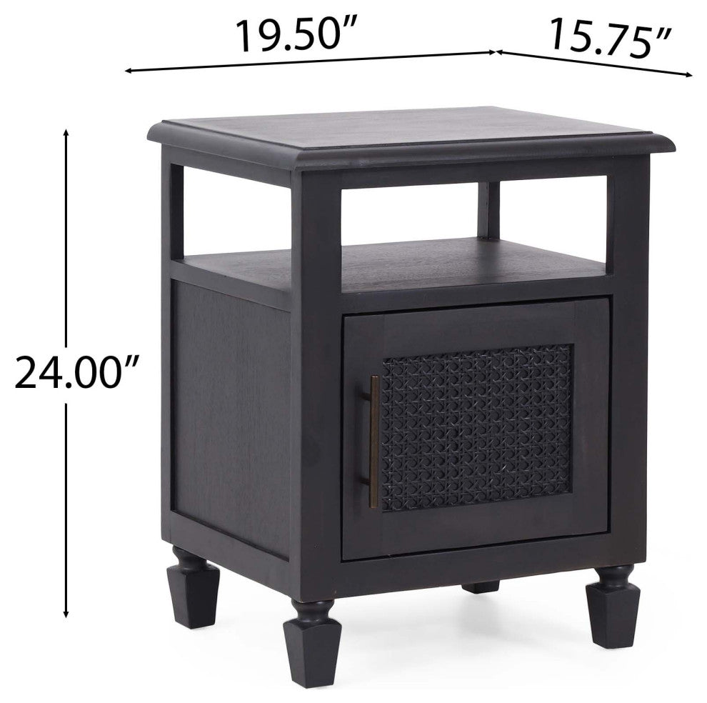 Lempster Rustic Acacia Wood and Cane Nightstand, Dark Gray