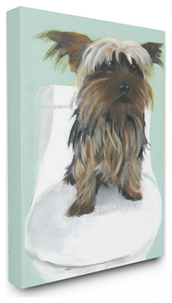Stupell Industries Yorkie In The Bathroom Illustration, 24"x30", Canvas Wall Art