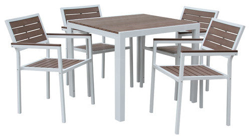 Meldecco-Winston 5 Piece Patio Dining Set, White/Brown