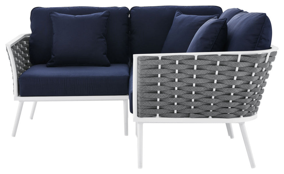 Outdoor Patio Aluminum Outdoor Patio Aluminum Small Sectional Sofa, White Navy