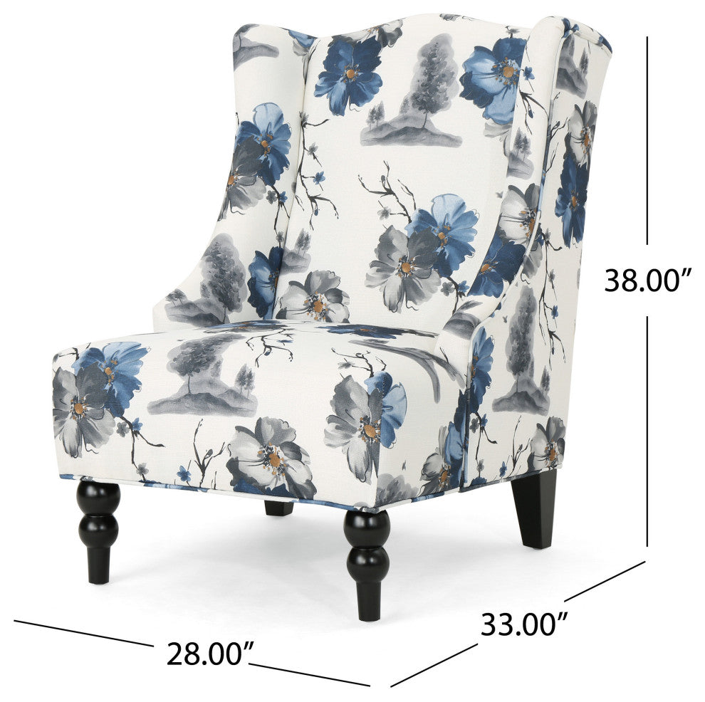 GDF Studio Alonso Contemporary Wingback Fabric Club Chair, Print/Dark Brown