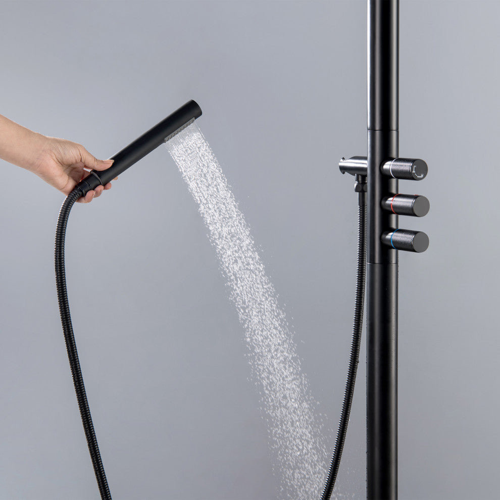 84.65" H Brass Free Standing Outdoor Shower, Matte Black