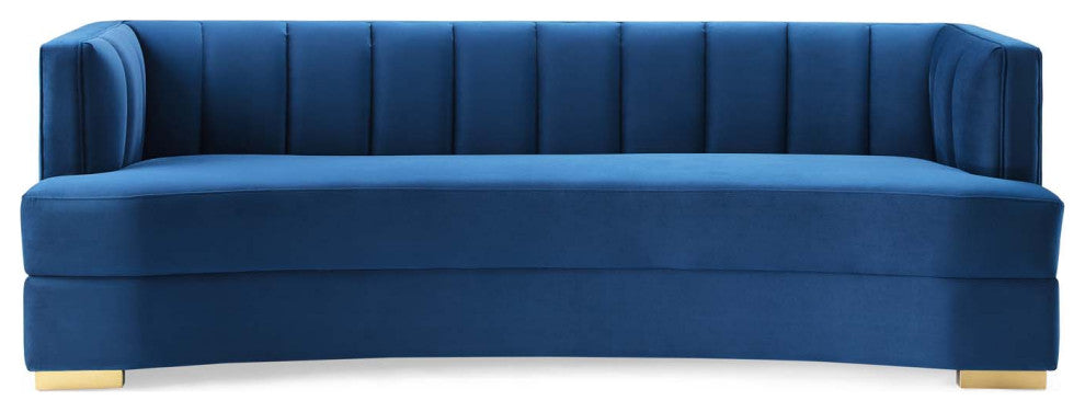 Encompass Channel Tufted Performance Velvet Curved Sofa - Navy