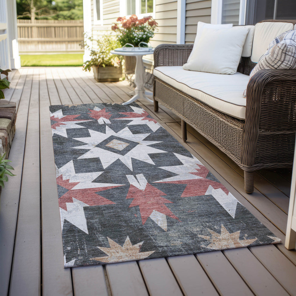 Machine Washable Indoor/Outdoor Chantille ACN1893 Black 2'3" x 7'6" Runner Rug