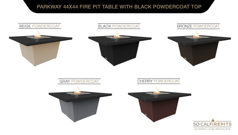 Square Fire Pit Table, 44x44, Chat Height, Propane, Black Powdercoat Top, Gray