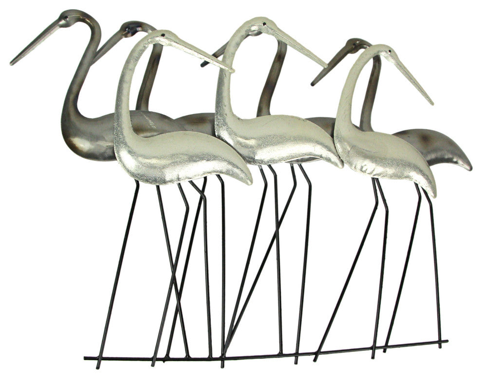 Metal Flock Of Coastal Birds Wall Art Sculpture Hanging Ocean Beach Home Decor