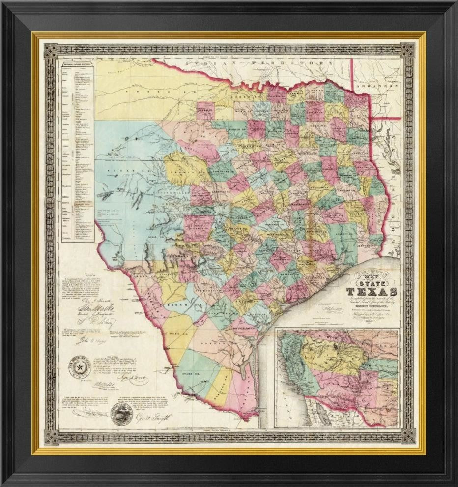 "The State of Texas, 1856" Framed Canvas Giclee by Jacob De Cordova, 25x26"