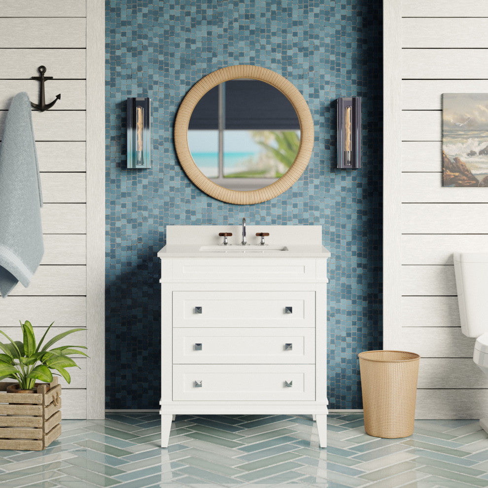 Eleanor 30" Bathroom Vanity, White, Quartz Top