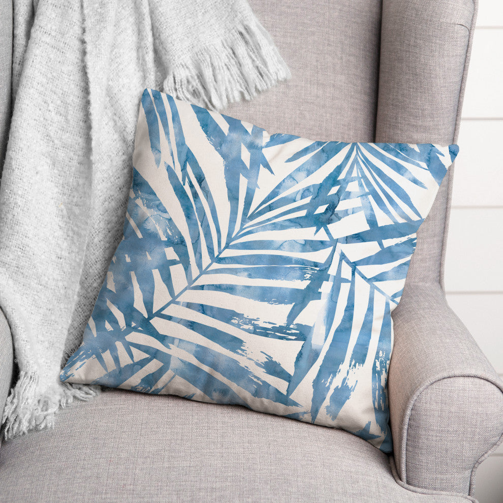 Navy Palm Leaf Pattern 18x18 Spun Poly Pillow