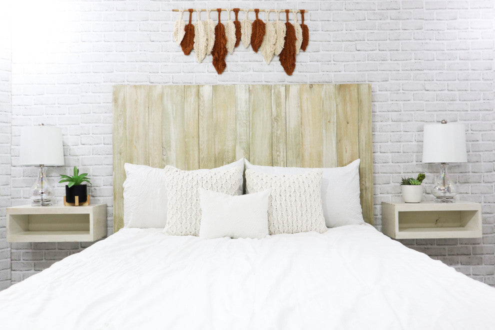 Solid Wood Headboard with Smooth Natural Wood Grain, Wall Mounted, Farmhouse, Sagewash, King