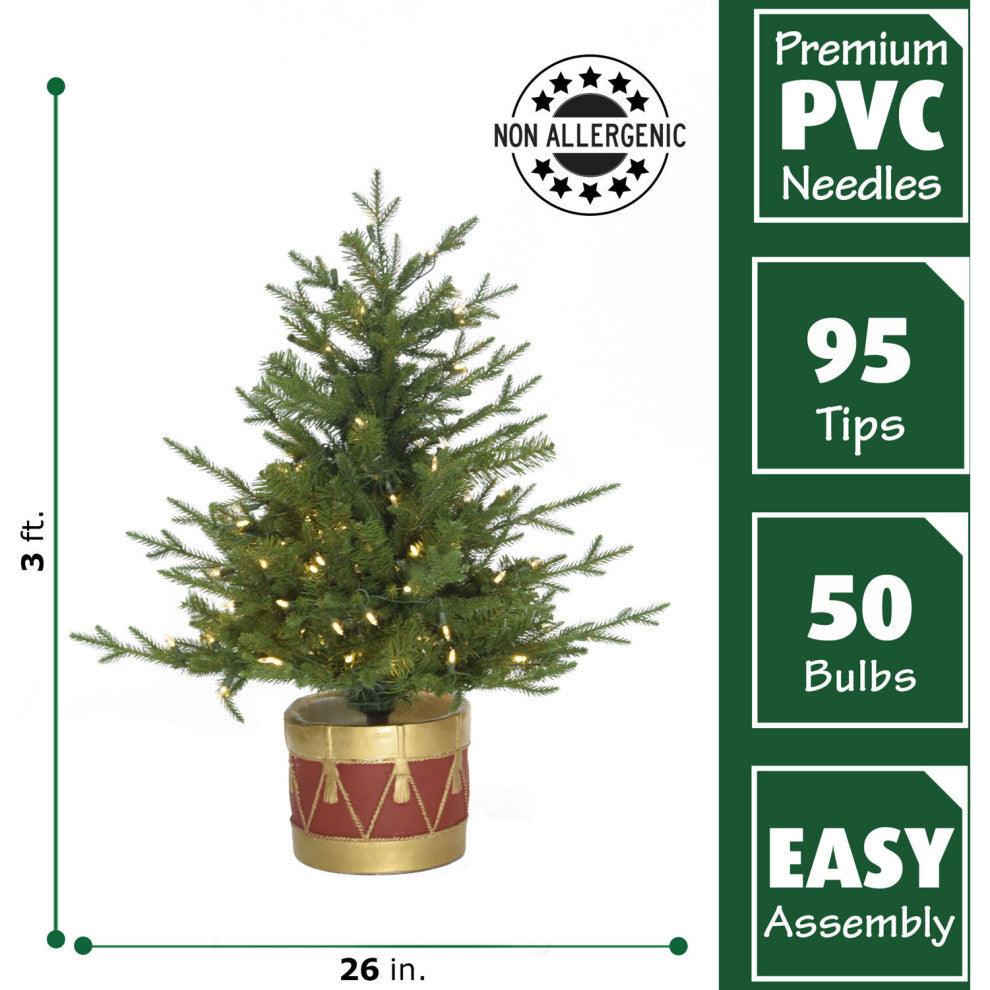 3' Adirondack Pre Lit Potted Christmas Tree Decor With Warm White LED Lights, Warm White Led Lights