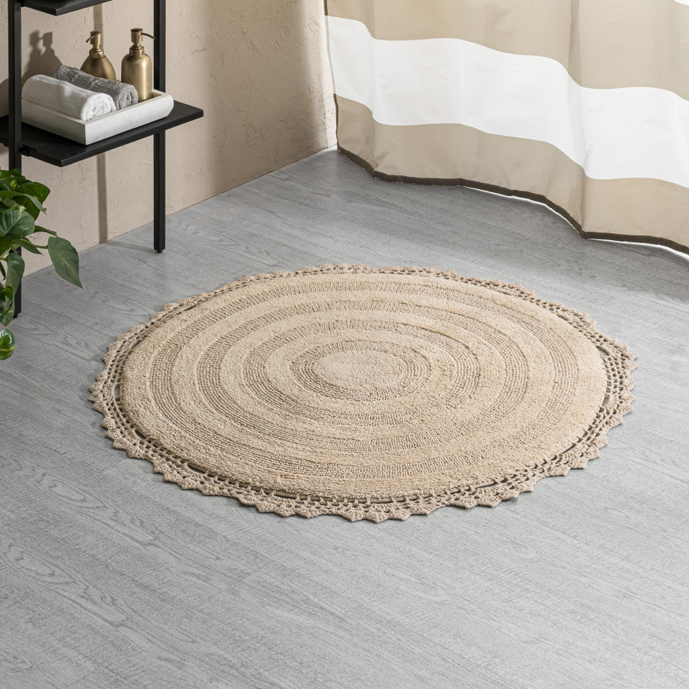 Winchester Crochet Border Bath Mat, Beige, 36" X 36"