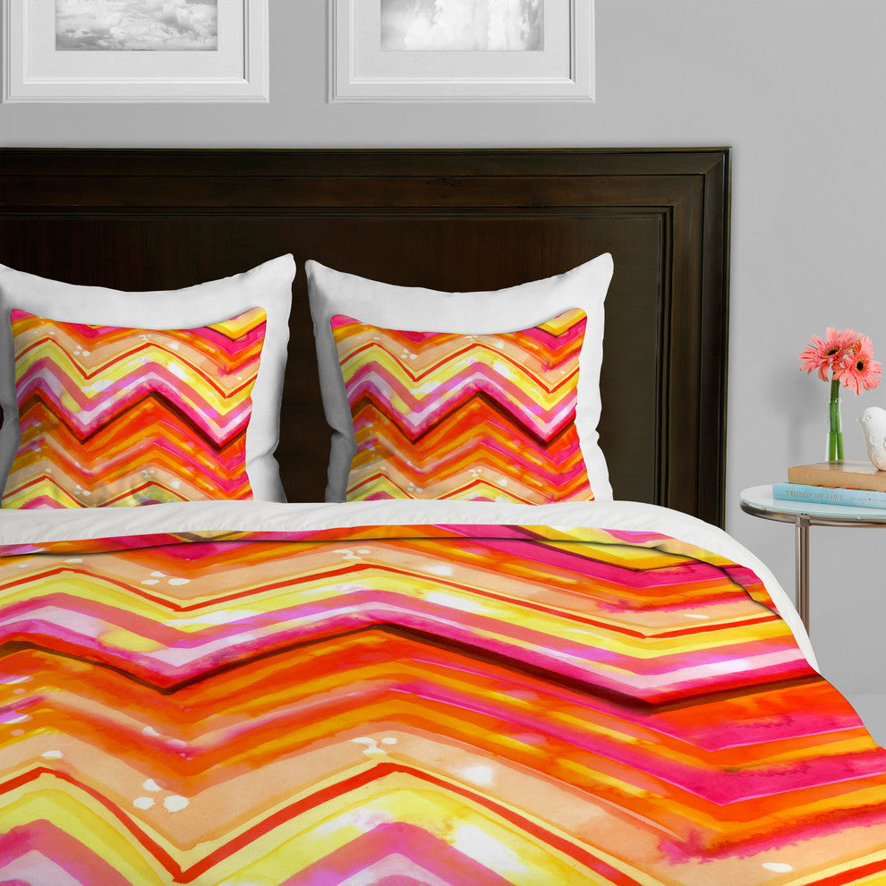Deny Designs Cayenablanca Watercolour Chevron Duvet Cover-Lightweight