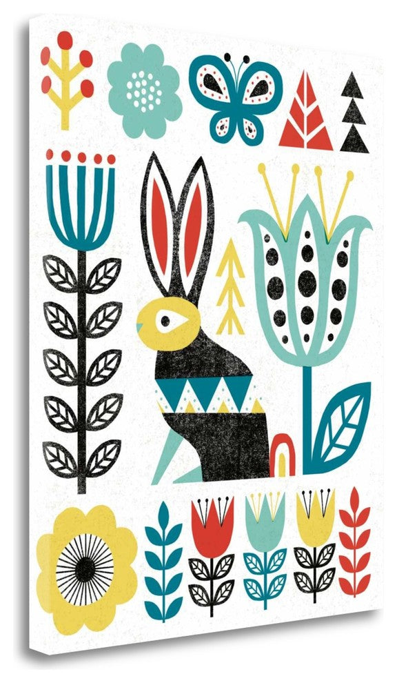 "Folk Lodge Rabbit V2 Teal" By Michael Mullan, Giclee on Gallery Wrap Canvas