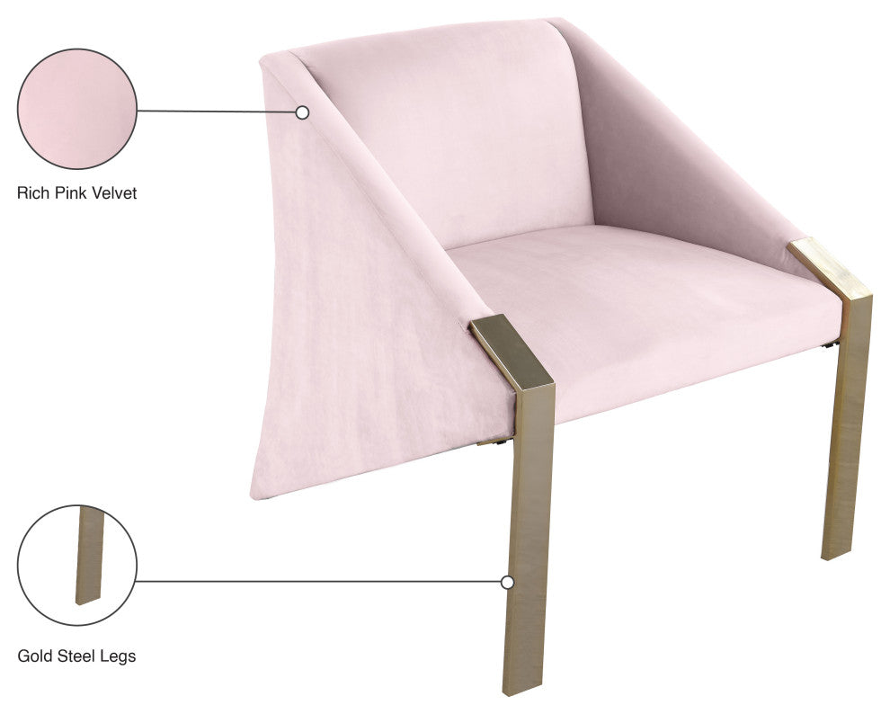 Rivet Velvet Upholstered Accent Chair, Pink