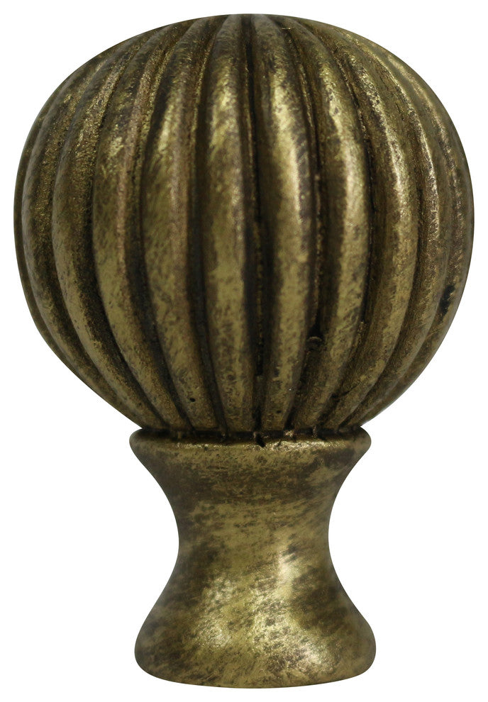 Fluted Ball Lamp Finial, 2 1/8" Tall, Antique Gold, Single