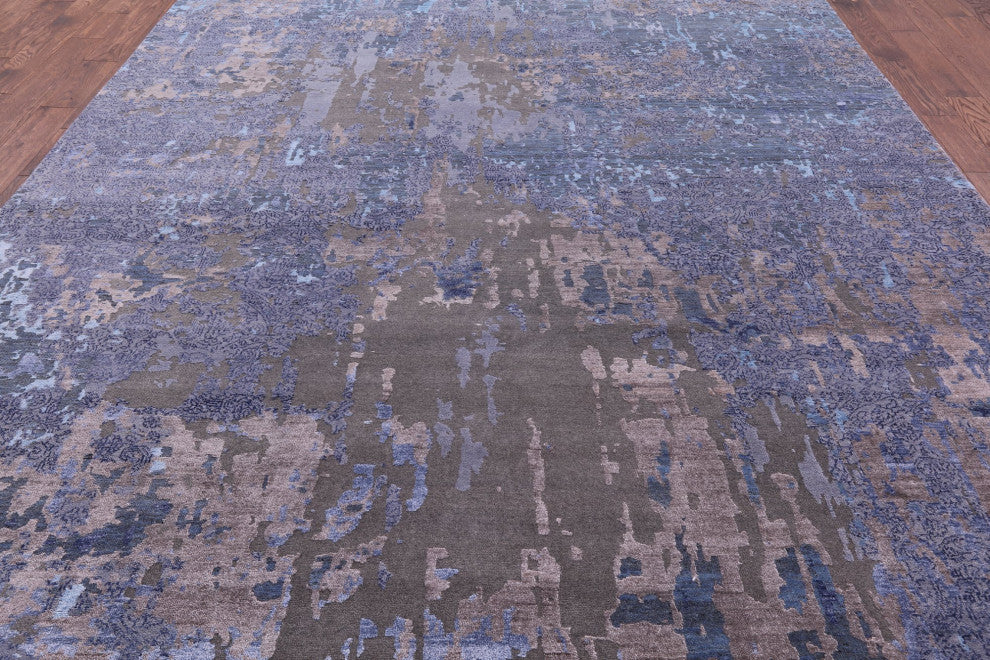 Modern Handmade Wool and Silk Rug 9' 0" X 12' 4" Q7240