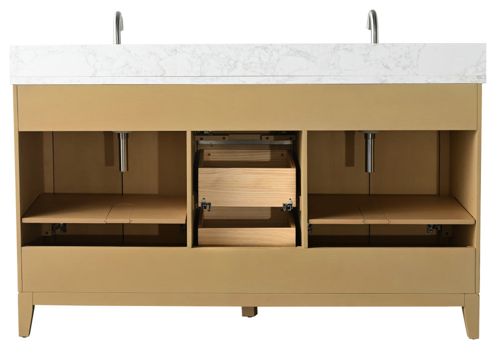 Vanity Art Bathroom Vanity With Sink, Natural Oak, 60" Double