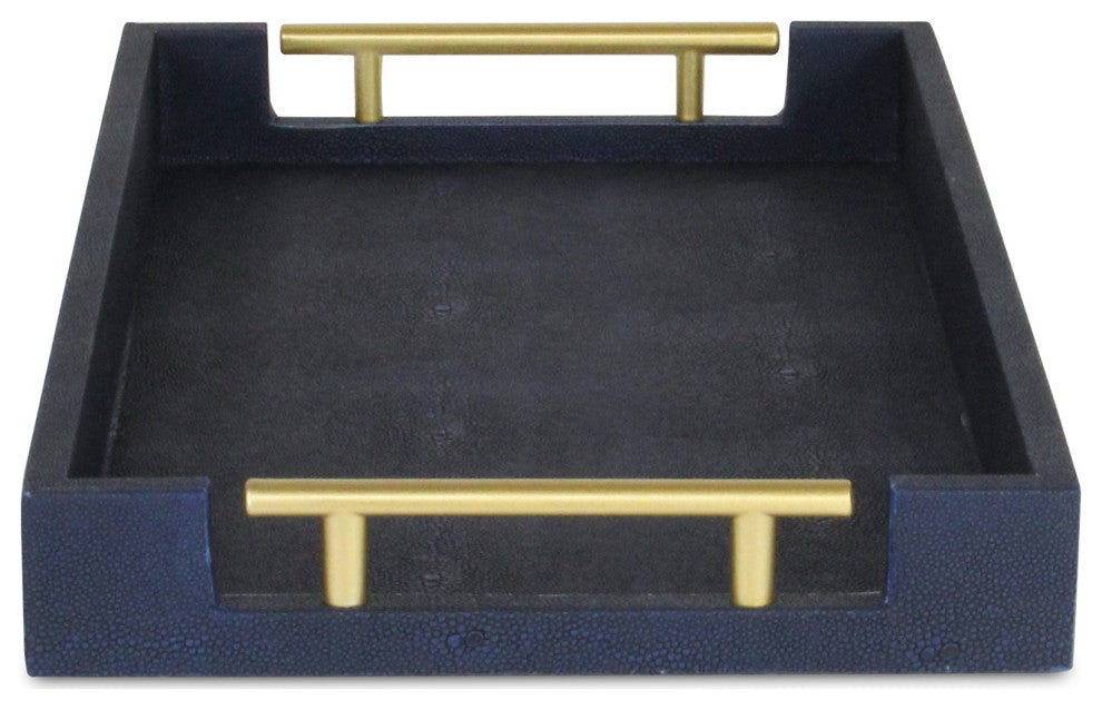 Navy Blue Faux Shagreen Tray with Handles