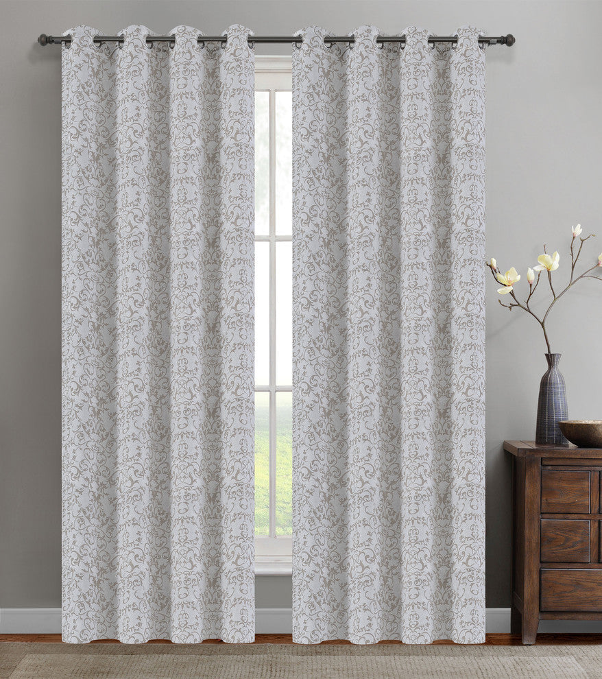 Jacquard Vine Drapery Curtain Panels, Natural, 50"x96", Set of 2