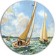 Vintage Boats Sailing, Seascape Painting Disc Metal Wall Art, 11"