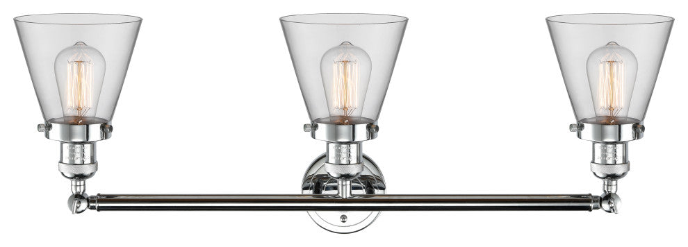 Small Cone 3-Light Bath Fixture, Clear Glass, Polished Chrome