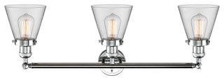 Small Cone 3-Light Bath Fixture, Clear Glass, Polished Chrome