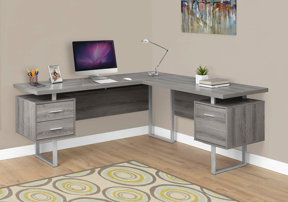 Computer Desk, Home Office, Corner, 70"L, L Shape, Work, Laptop, Metal, Brown, Taupe