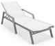 LeisureMod Marlin Patio Chaise Lounge Chair With Arms Gray Frame, White