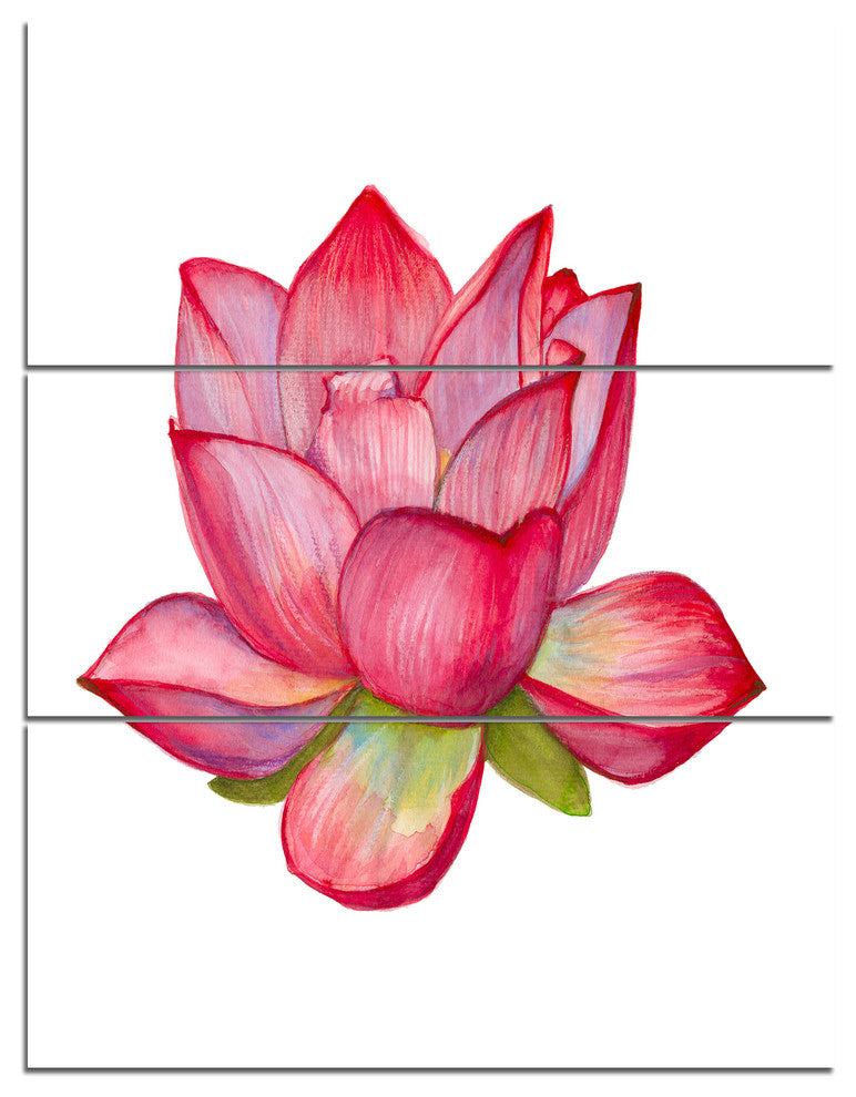 Pink Lotus Watercolor Illustration, Flower Artwork on Canvas, 28x36, 3 Panels
