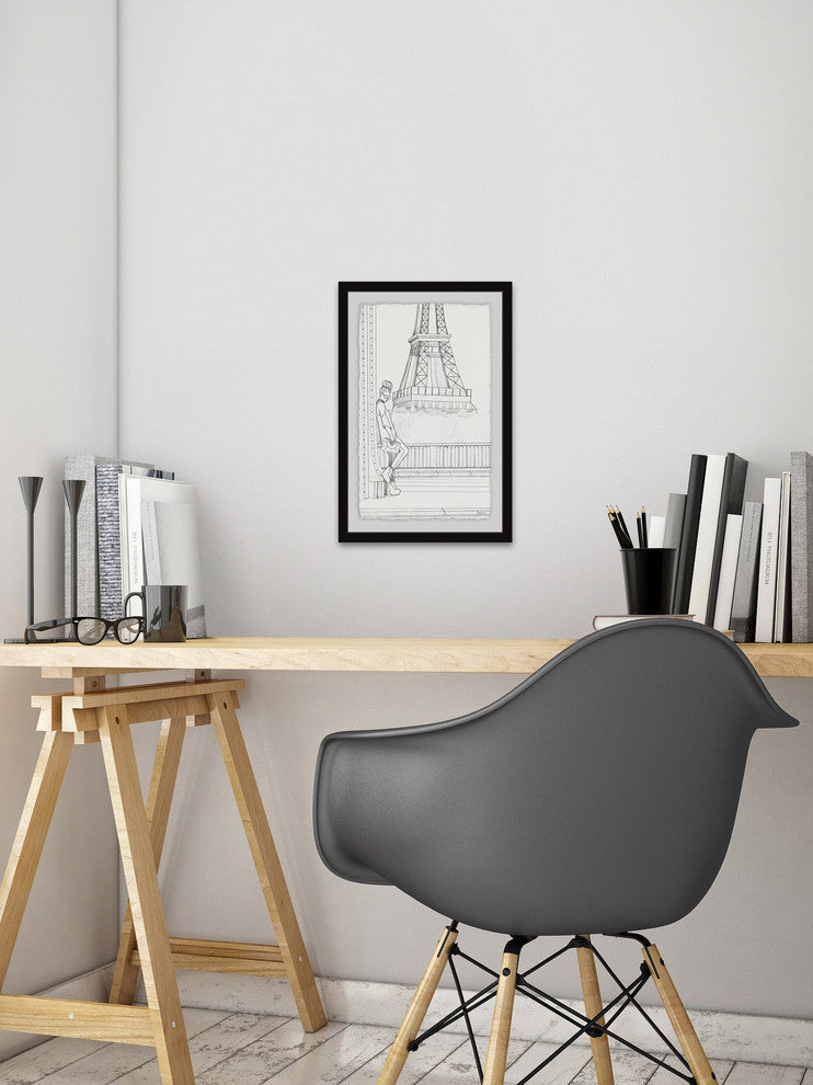 "Sketch of Eiffel" Framed Painting Print, 24"x36"