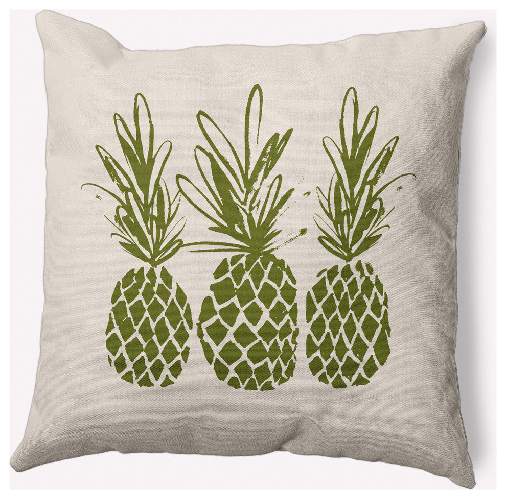 20" x 20" Pineapples Indoor/Outdoor Polyester Throw Pillow, Olive