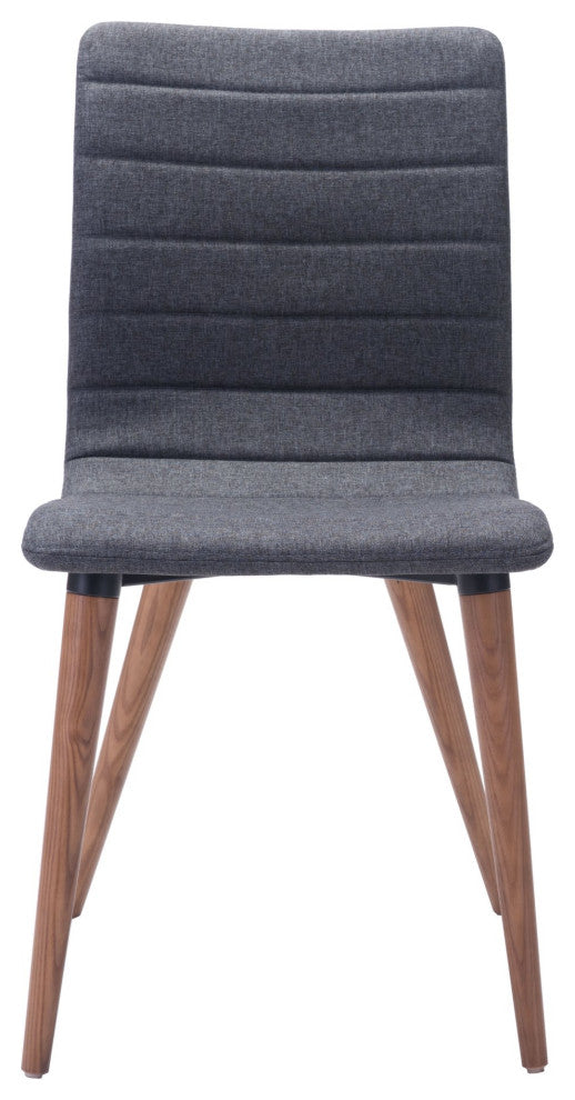 Dining Chair, Set of 2, Fabric, Wood, Gray, Brown, Mid Century Cafe Bistro