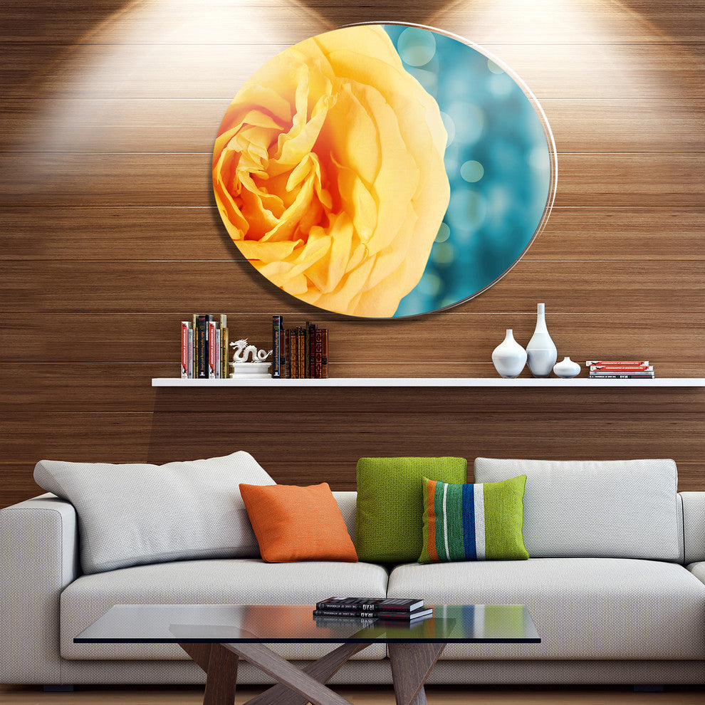 Rose Flower With Lit-Up Background, Floral Disc Metal Wall Art, 23"