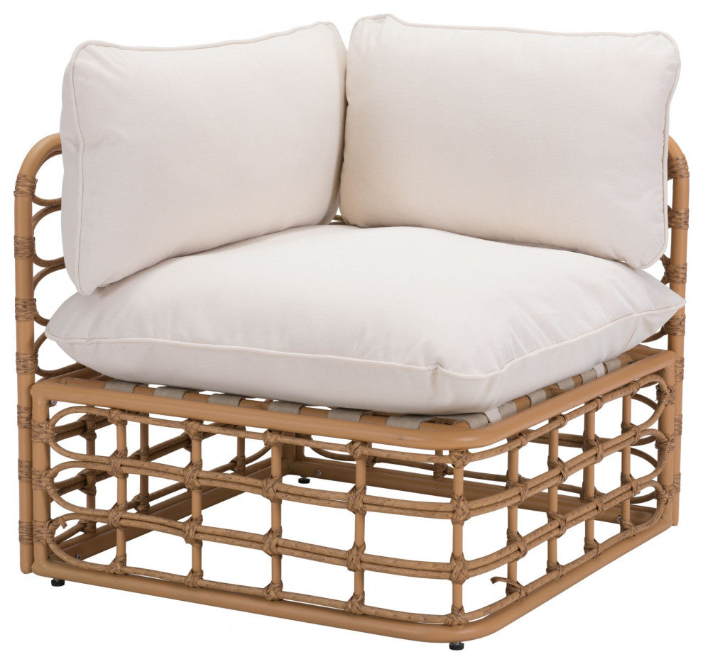 Beige and White Cane Corner Chair