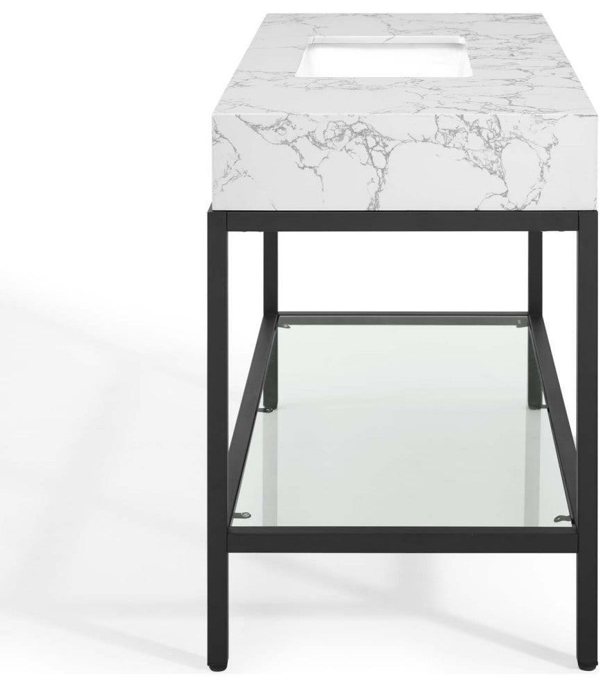 Sink Vanity Cabinet, Artificial Marble, Metal, Black White, Modern, Bathroom