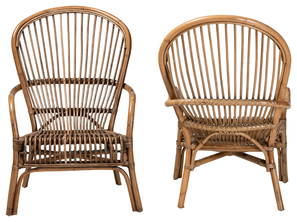 Varali Modern Bohemian Natural Rattan 2-Piece Lounge Chair Set