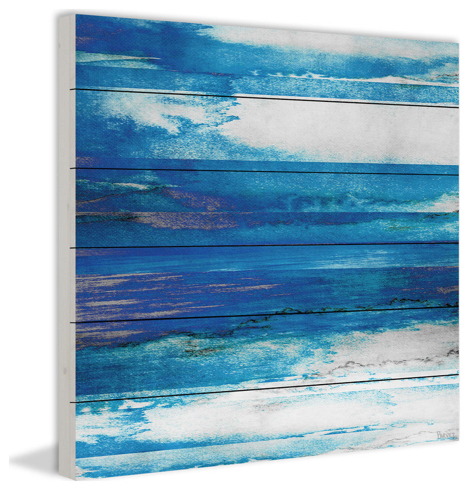 "Blue Painted Ocean" Painting Print on White Wood, 24"x24"