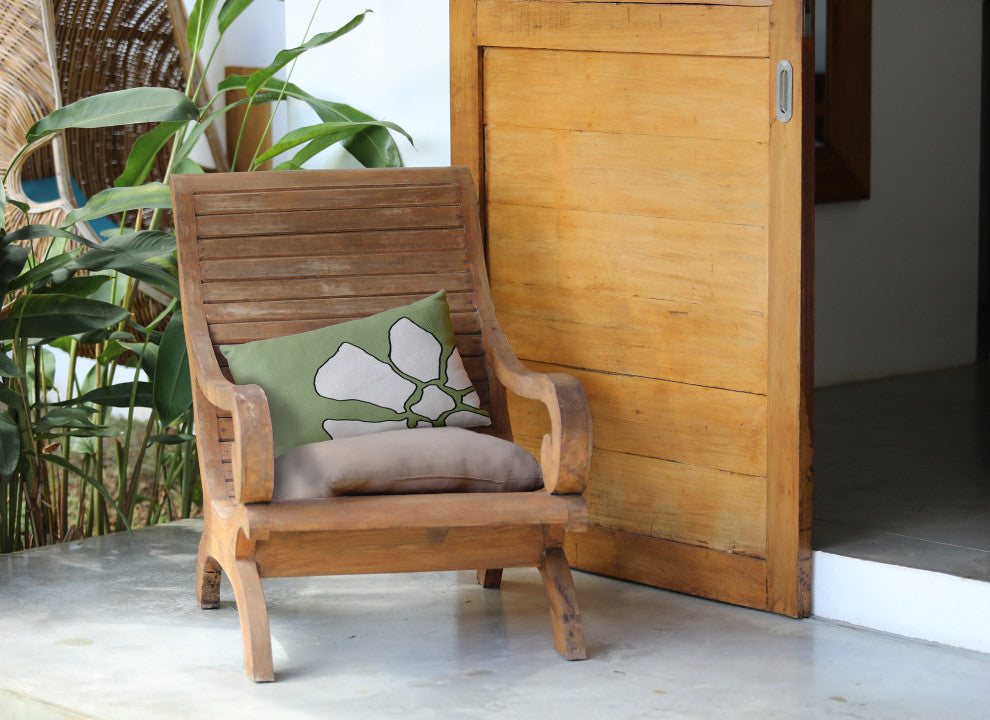 Petal Lines Decorative Lumbar Pillow, Green, 14x20"