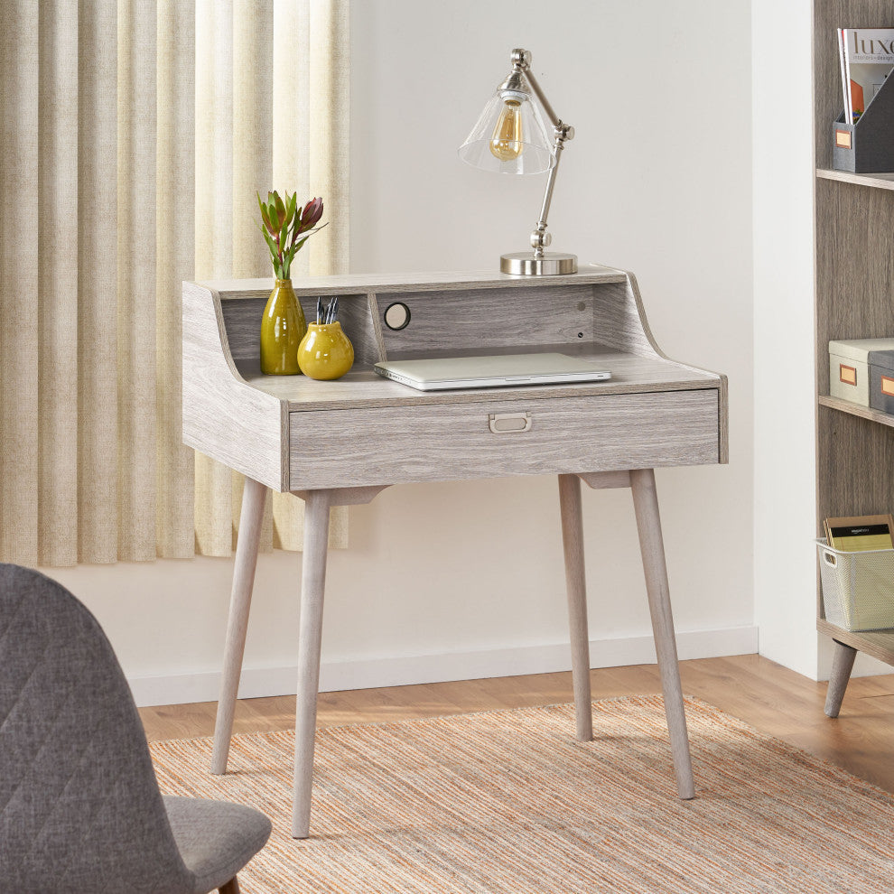 GDF Studio Elyse Mid-Century Modern Finished Fiberboard Home Office Desk, Gray Oak